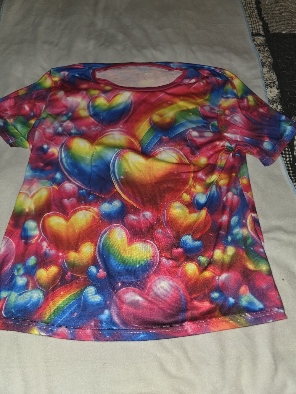 Womans  Rainbow Heart Short Sleeve Tee - Multicolor XL